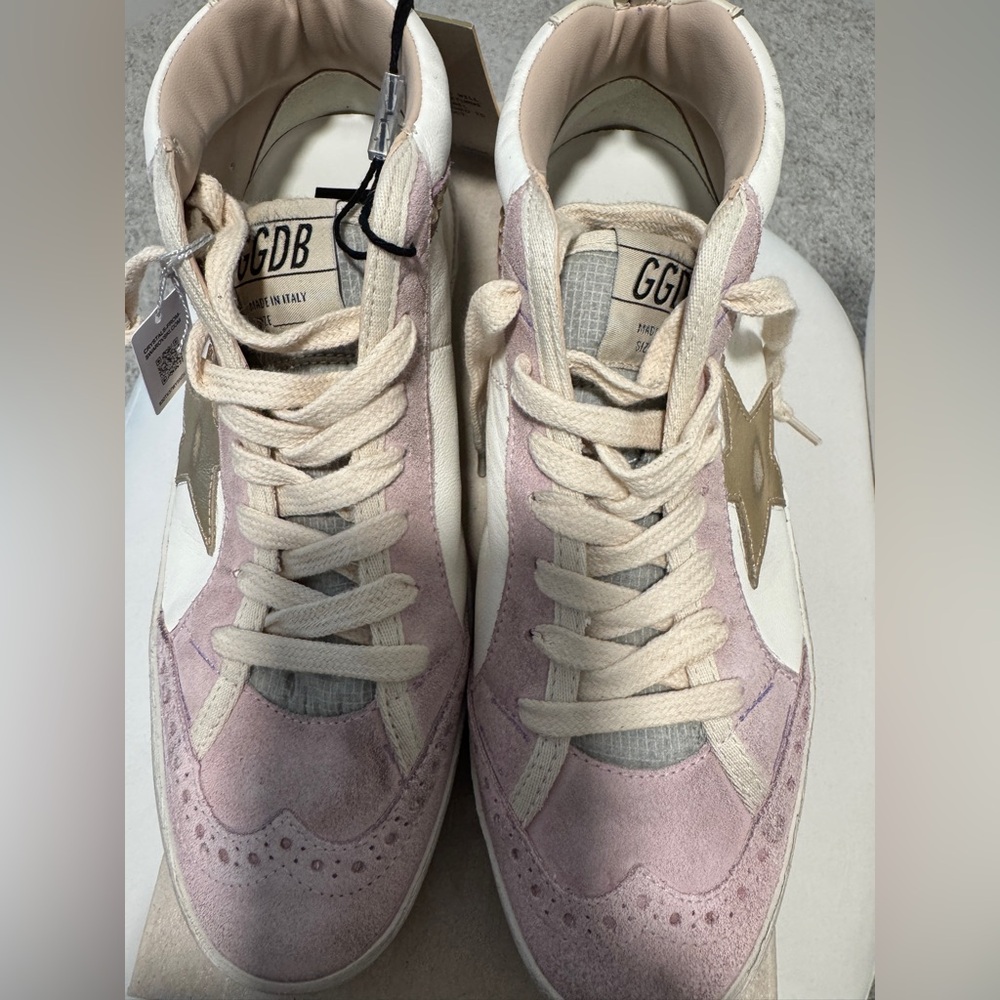 Golden Goose Mid Star Sneakers in Pink and Gold with Swarovski Pearls - Picture 6 of 10